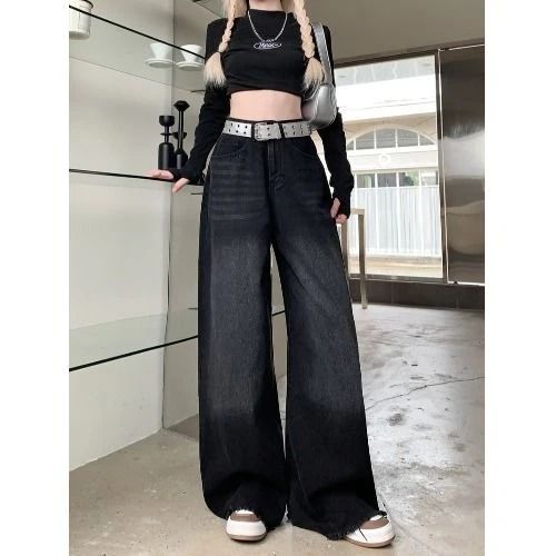慵懒风大阔脚牛仔裤女春秋季长裤
