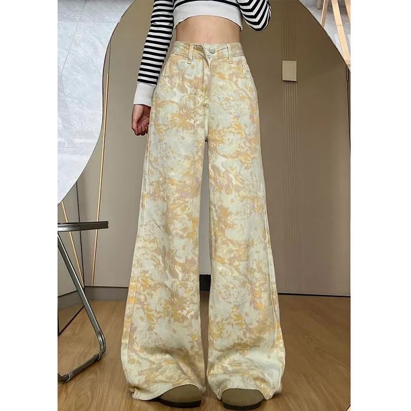 港风设计扎染牛仔裤女春秋季直筒