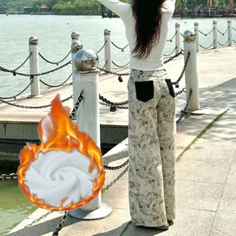 印花扎染阔腿裤子浅复古牛仔裤女夏季薄款2026新款潮小个子九分裤