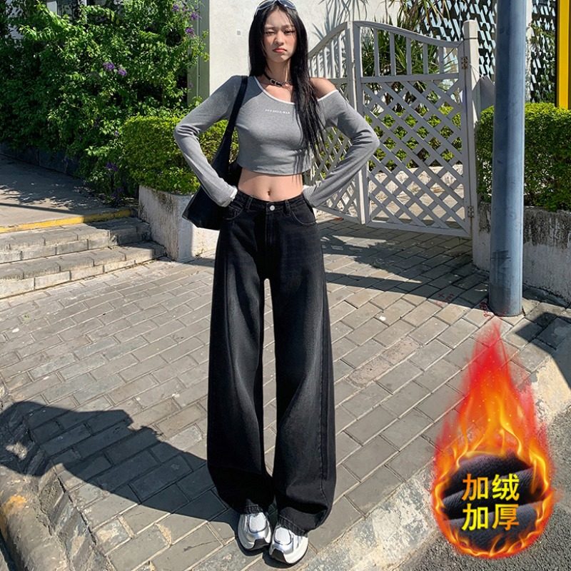 冬季加厚直筒裤女巨好看的牛仔裤加绒2025新款小个子发热保暖裤潮