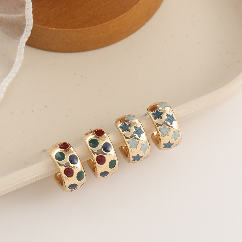 小众设计感轻奢合金属耳环s925银针彩色耳圈网红气质耳钉精致耳饰