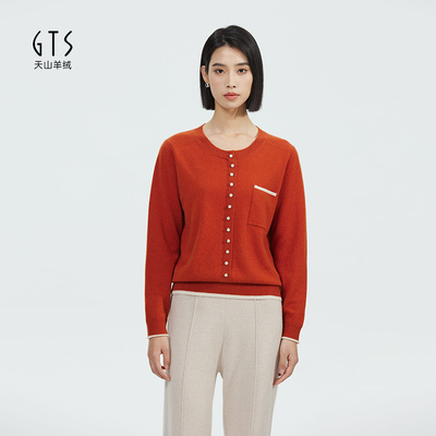 新疆GTS天山100山羊绒圆领套衫女秋冬休闲通勤针织保暖毛衣