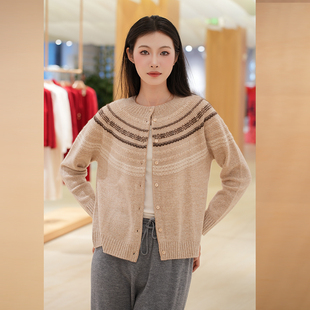 宽松外套 针织衫 GTS新疆天山费尔岛风复古提花羊绒开衫 女圆领长袖