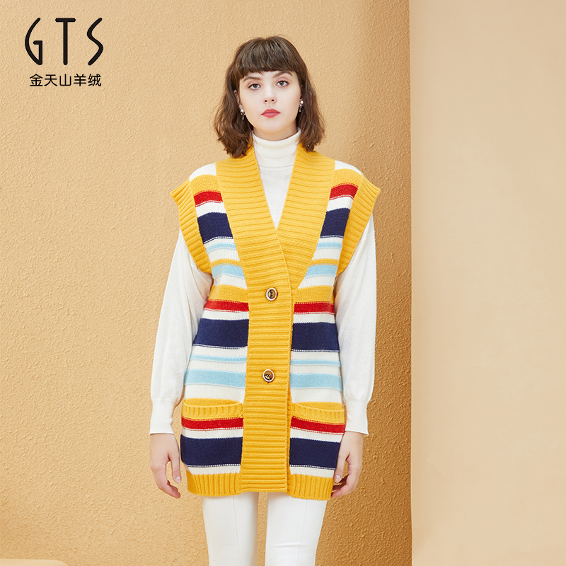 gts新疆天山羊毛秋冬新款女士外套纯羊毛套头长款无袖修身羊毛衫