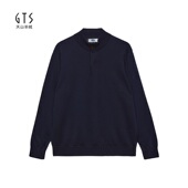 GTS天山 宽松纯色休闲 长袖 立领半开拉链男套衫 16针精纺羊绒衫