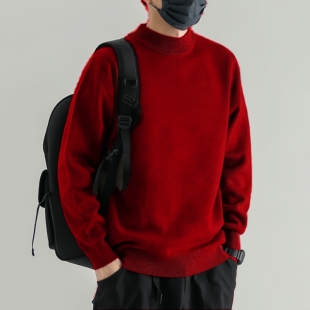中领纯色毛衣男士秋冬季半高领打底针织衫修身韩版长袖毛线衣薄款