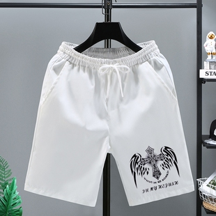 潮流薄款 冰丝五分裤 宽松休闲中裤 短裤 外穿裤 夏季 运动沙滩裤 子 男士