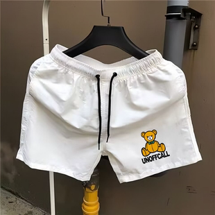 潮牌白色短裤男夏季薄款休闲裤精神小伙外穿修身4分裤青年沙滩裤