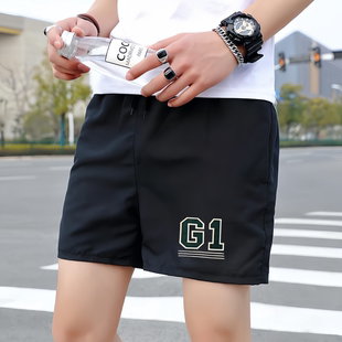 社会精神小伙沙滩中裤 潮牌三分短裤 休闲潮流印花速干裤 修身 衩 男士