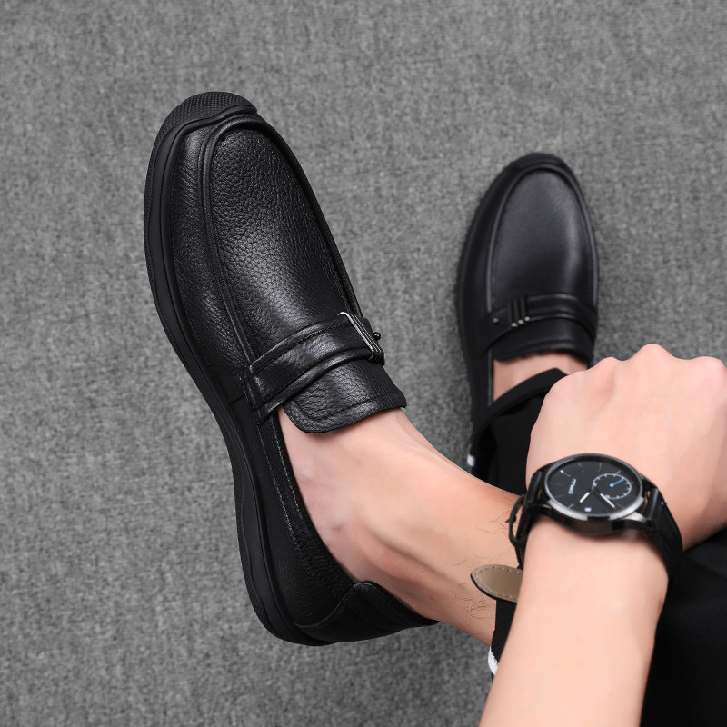 秋季男鞋2021新款真皮豆豆鞋男潮鞋韩版潮流板鞋百搭男士休闲皮鞋