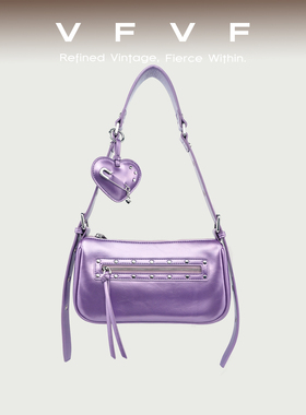VFVF紫色单肩斜挎包腋下小方包柳钉手提包高级感通勤包女2026新款