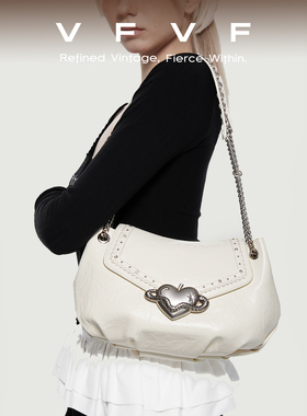 VFVF原创通勤褶皱链条单肩斜挎马鞍包大容量腋下月牙女包包2026