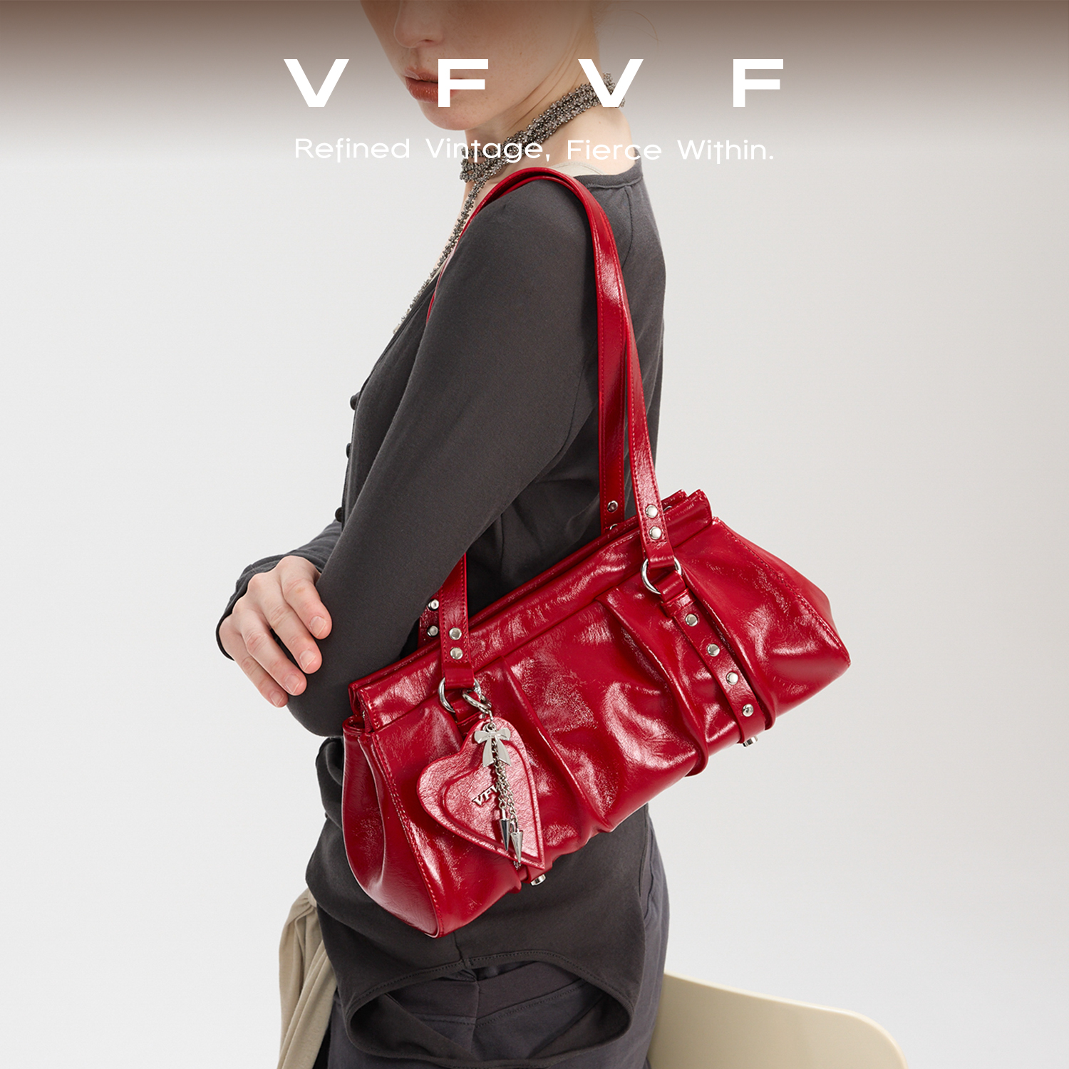 VFVF红色单肩腋下婚包法棍包包