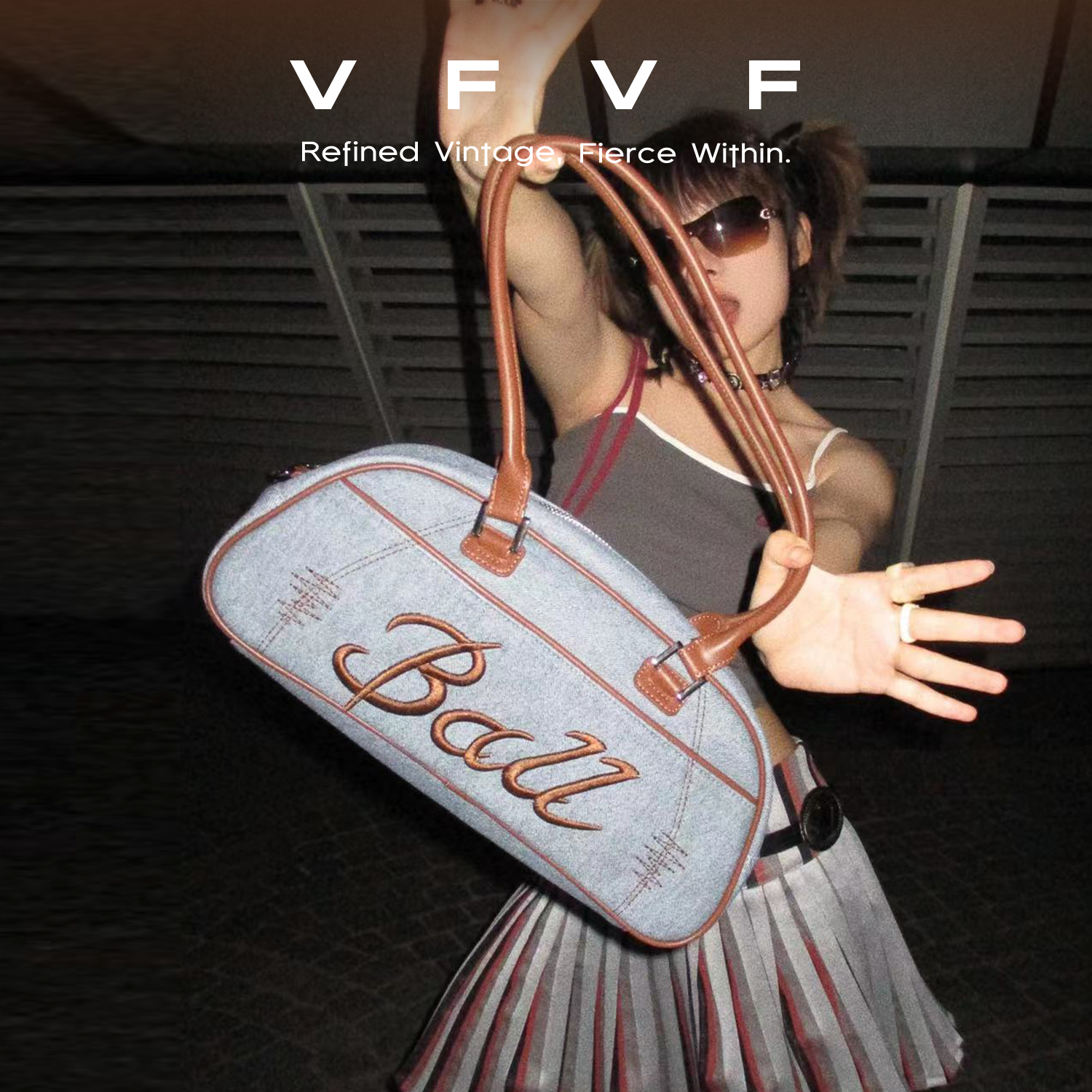 VFVF美式复古刺绣手提腋下棒球包