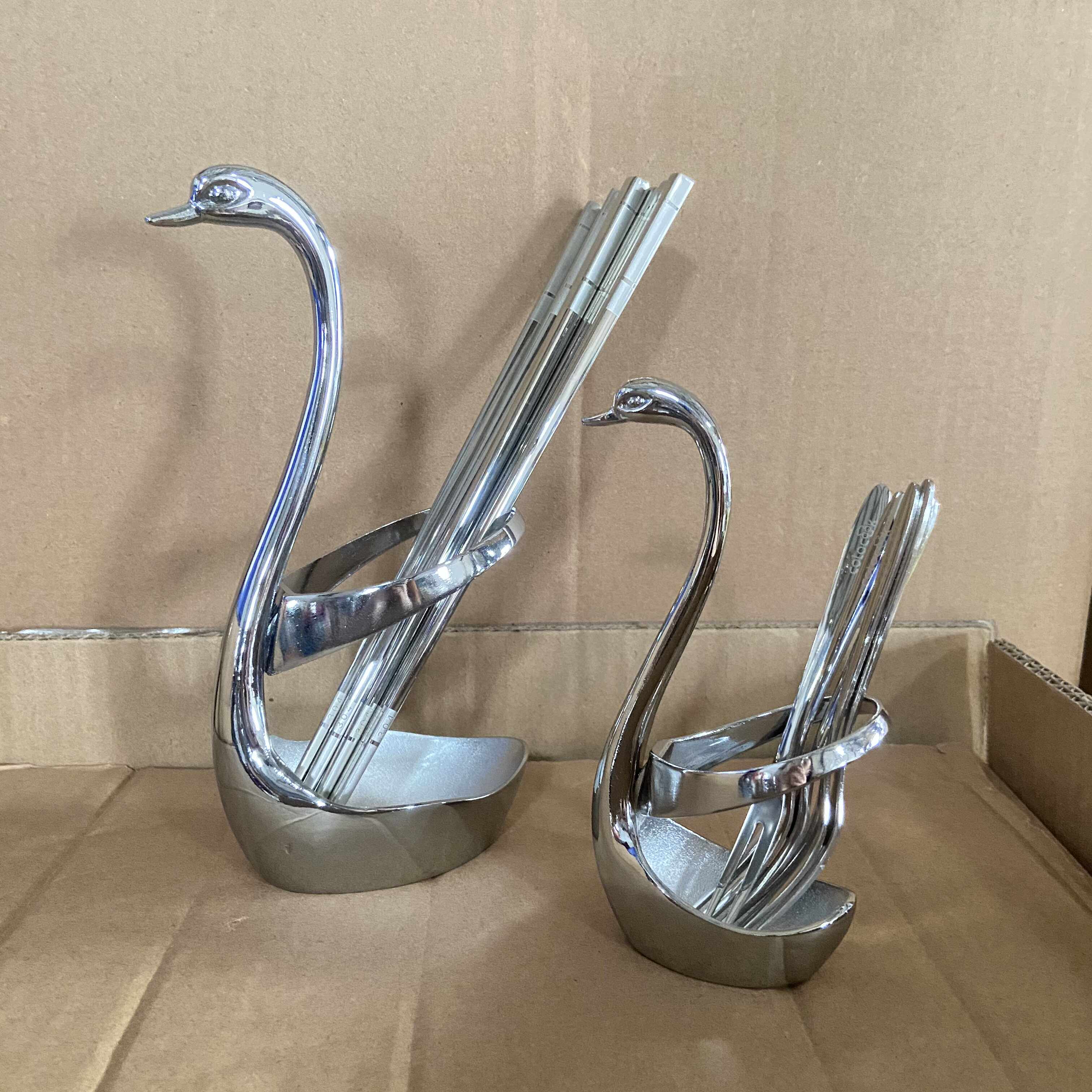 优乐品 创意天鹅底座餐具水果叉筷子筒套装组合餐具置物收纳架子