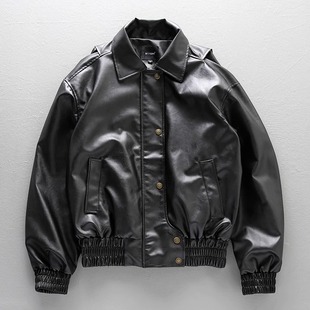 高端真皮皮衣外套男秋冬季潮牌痞帅机车服休闲 宽松翻领飞行员夹
