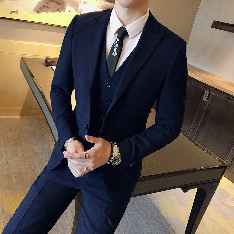 西装男套装韩版修身潮流商务职业正装西服三件套休闲新郎结婚礼服