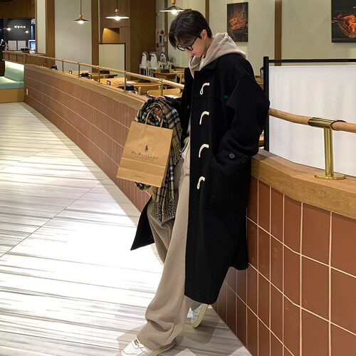 高端羊绒大衣男士冬季2025新款加厚中长款过膝潮流牛角扣毛呢外套