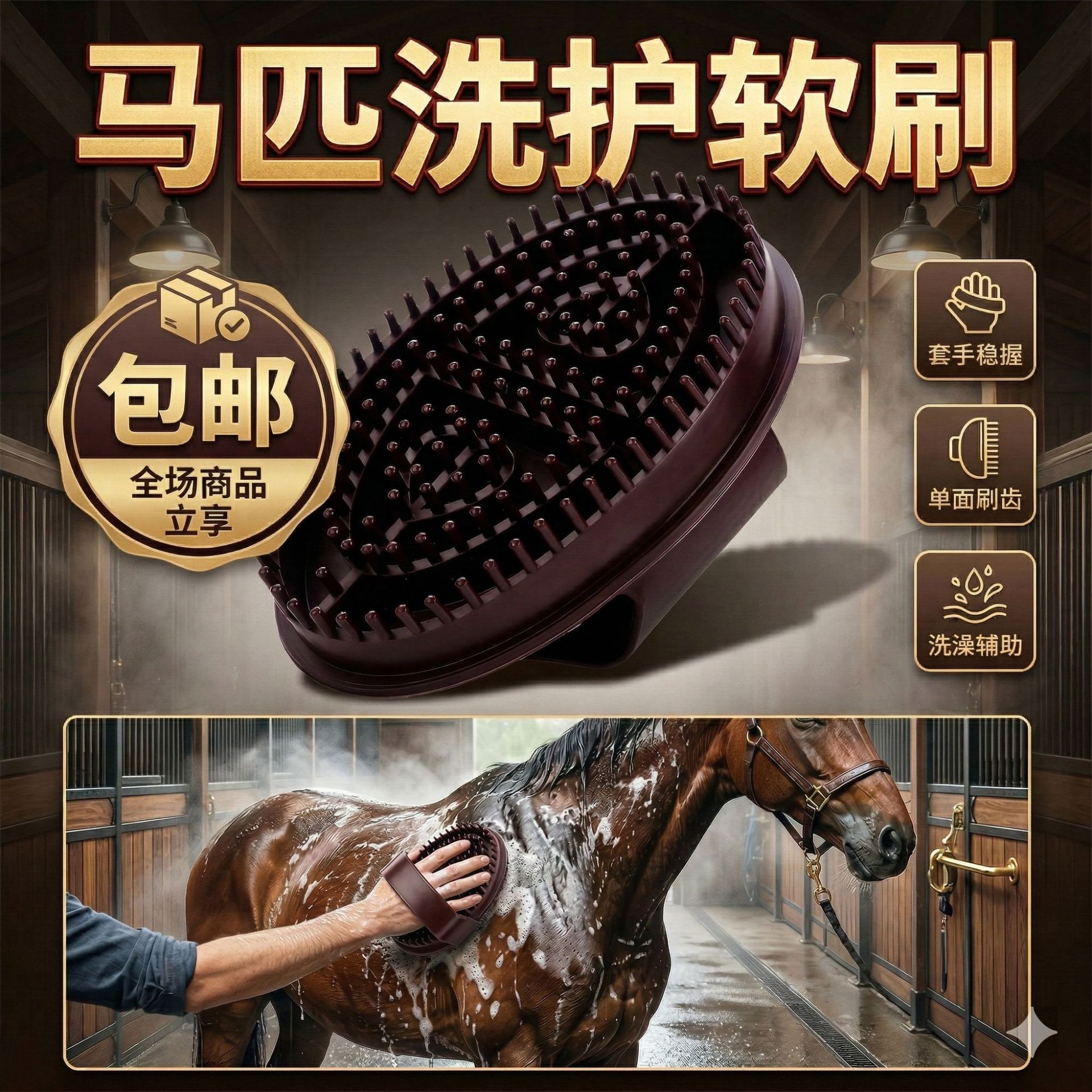 马匹洗澡刷马用按摩刷马房用品清洁马刷马具去浮毛刷清洁马匹刷子