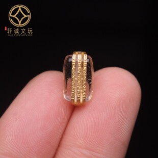 纯银925银镀金配件天然水晶镶嵌五条经文散珠桶珠DIY文玩配饰配件