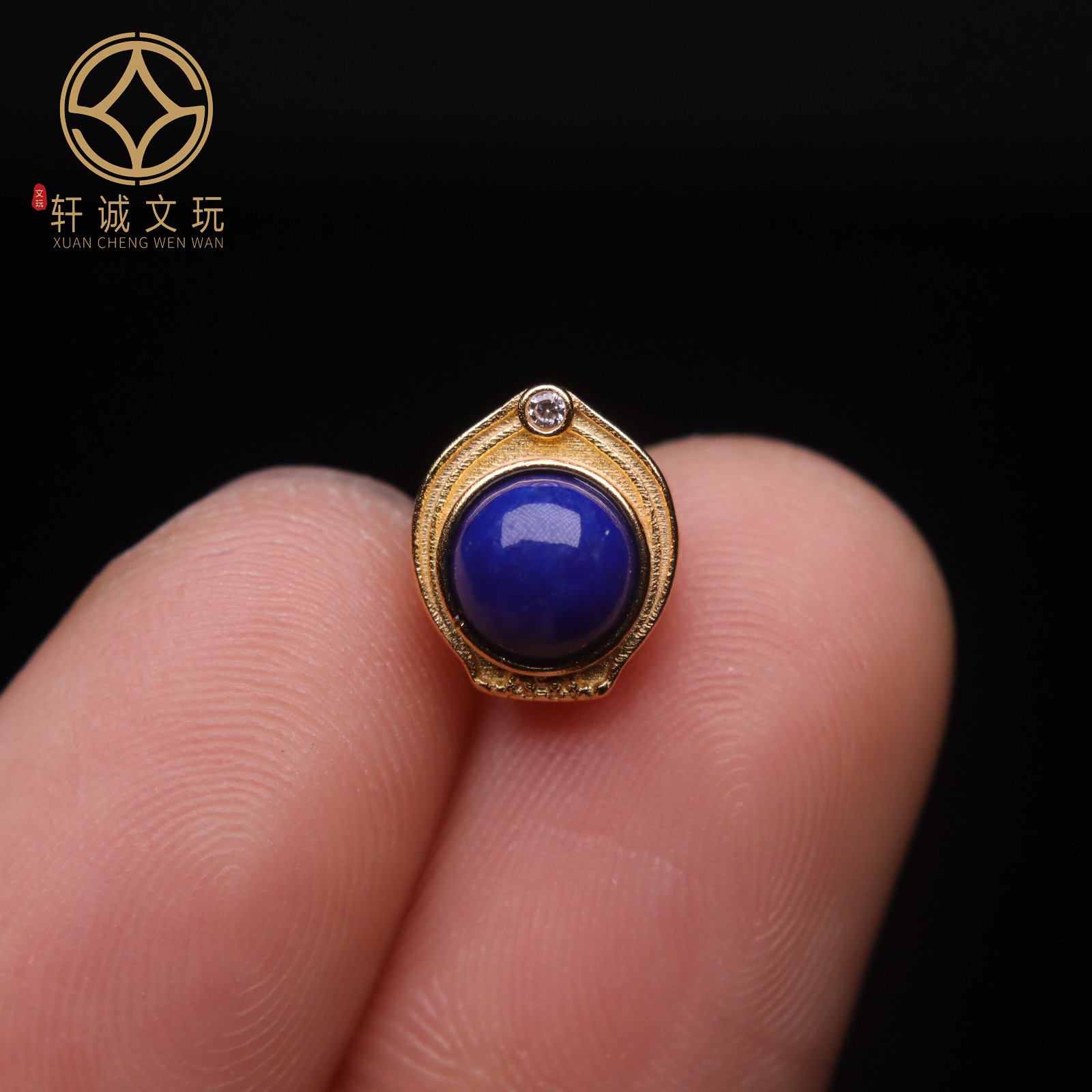 原创足银925银镀金莲花青金石桶珠顶腰珠隔珠手串手工diy文玩配饰