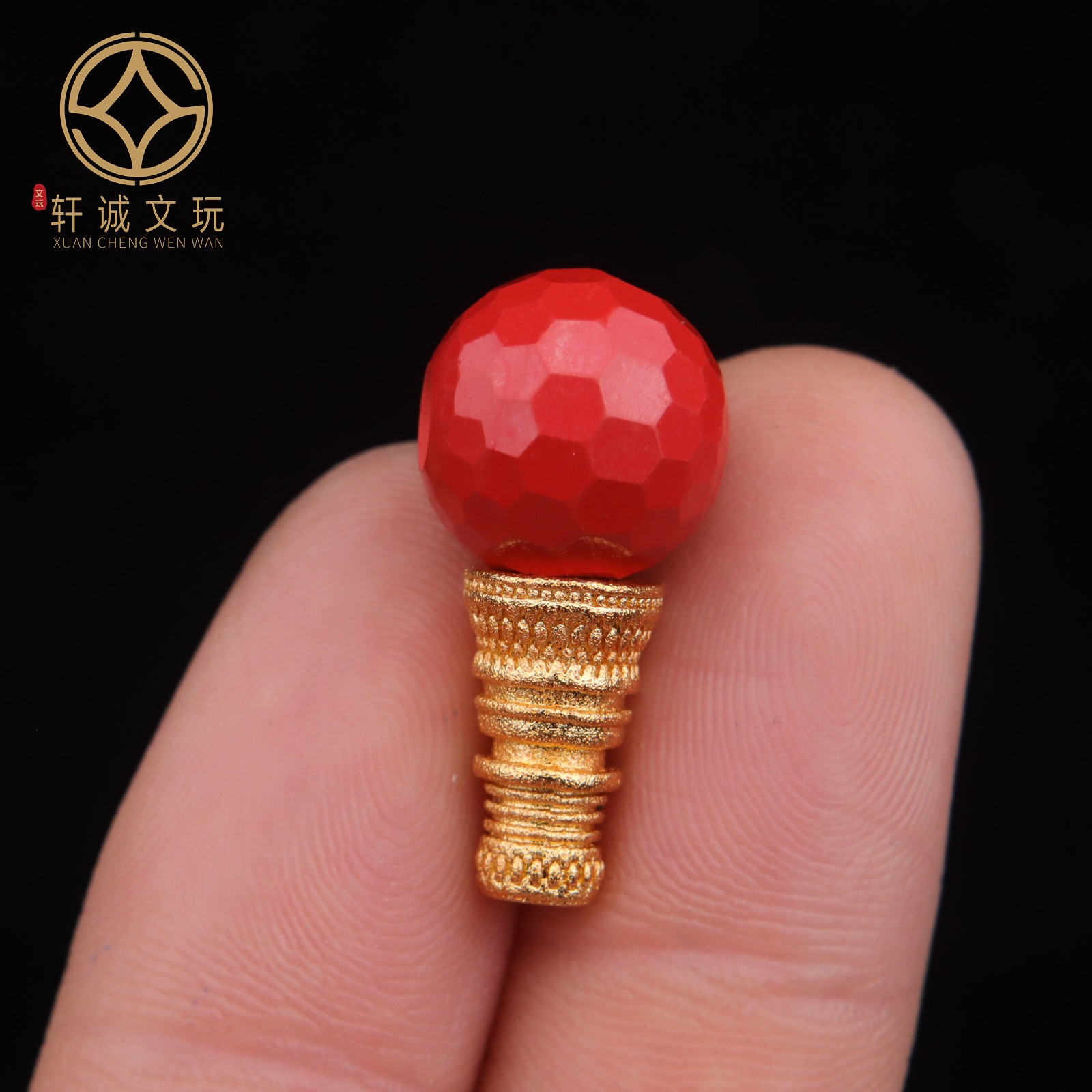 天然古法金朱砂散珠帝王砂刻面切面钻石面多棱珠三通佛头串配件