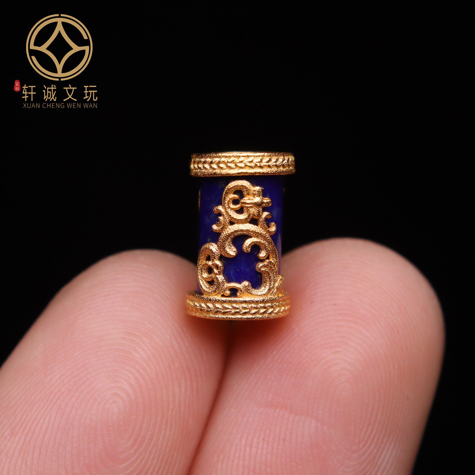 原创足银925银镀金青金石桶珠顶腰珠隔珠手串串珠编绳diy文玩配饰