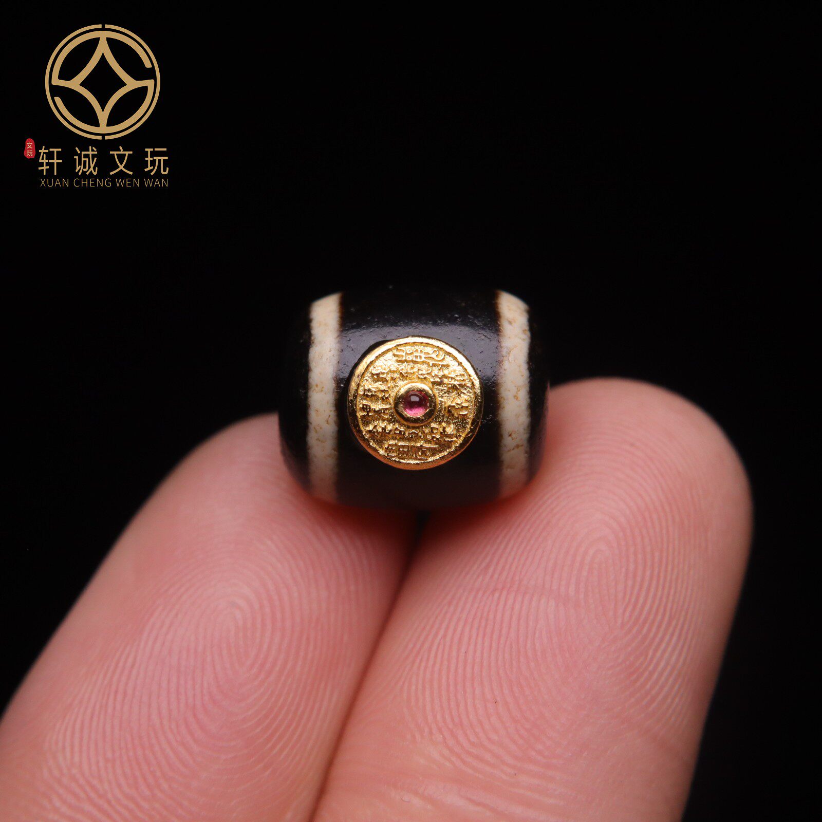 原创银镀金山鬼花钱镶嵌天然天珠老型桶珠散珠DIY文玩配饰配件