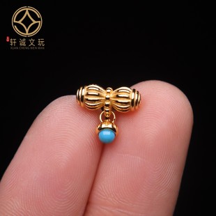 原创银镀金镶嵌天然松石莲花桶珠隔珠散珠手串diy文玩手链配件饰