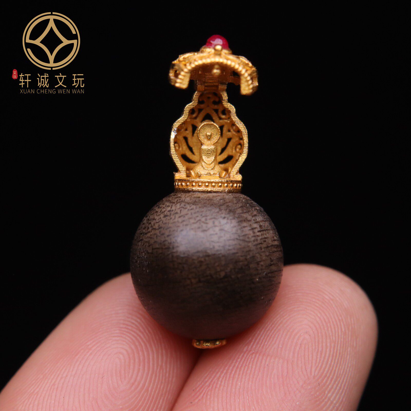 原创S925银镀金天然沉香木无相佛可打开葫芦DIY配饰配件牌子吊坠