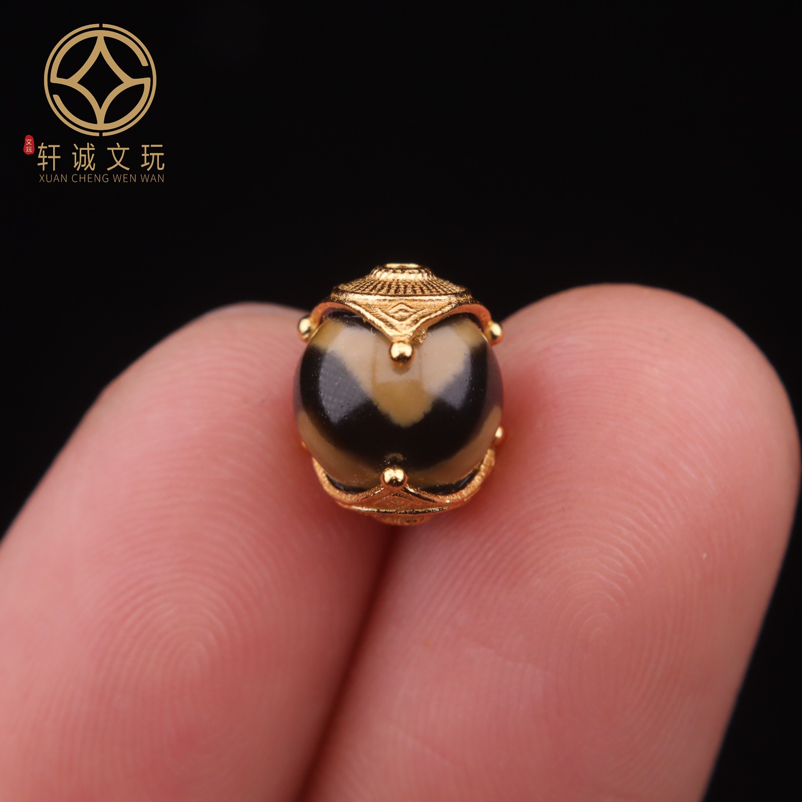 8.4MM三角花托天珠桶珠925银镀金天然玛瑙散珠DIY配饰文玩配件珠