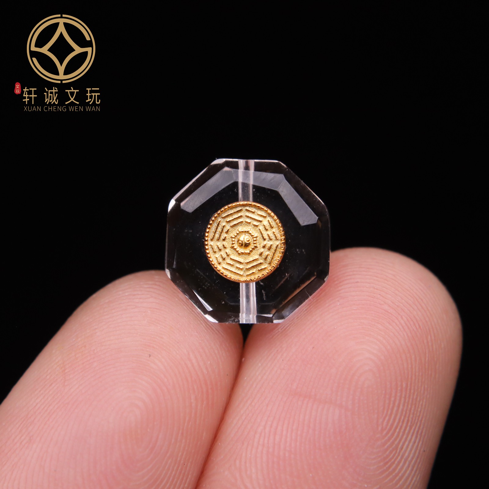 原创925银镀金镶嵌八卦水晶背云腰珠隔珠diy文玩配饰手串散珠配珠