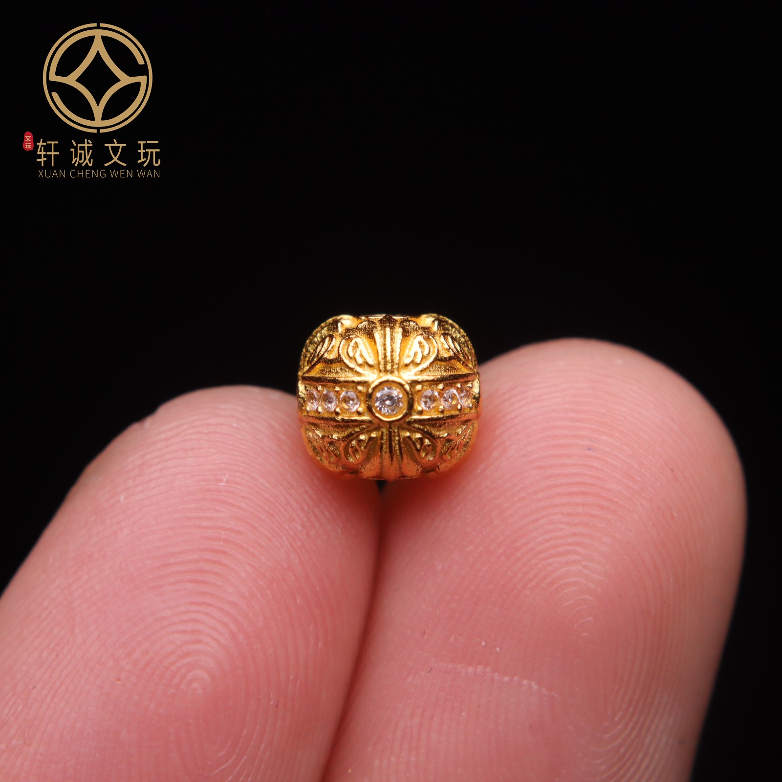 原创925银镀金镶白钻桶珠鼓珠腰珠隔珠手工串珠编绳diy文玩配饰珠