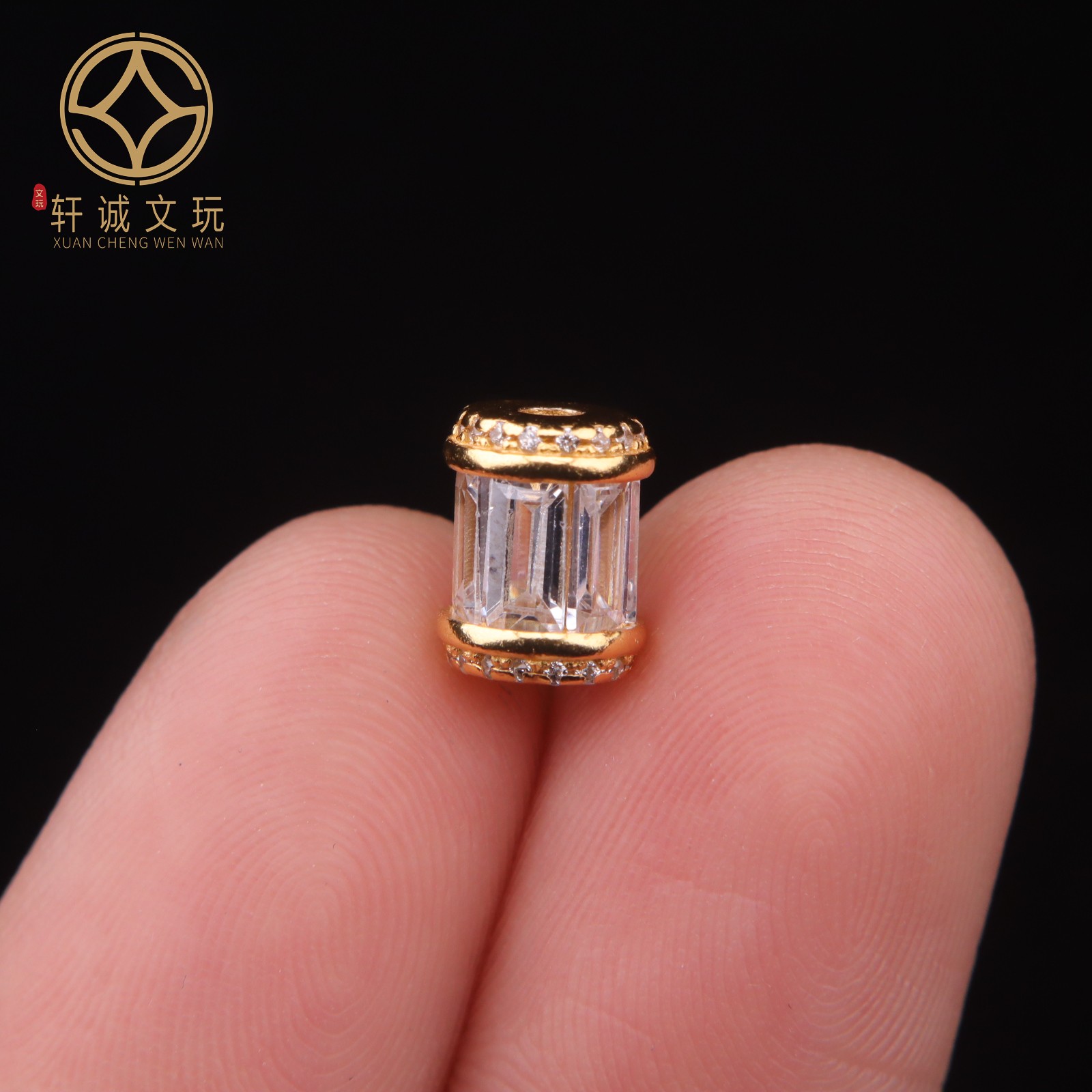 7MM银镀金镶水钻桶珠纯银饰文玩手串手链diy配饰108配珠配件