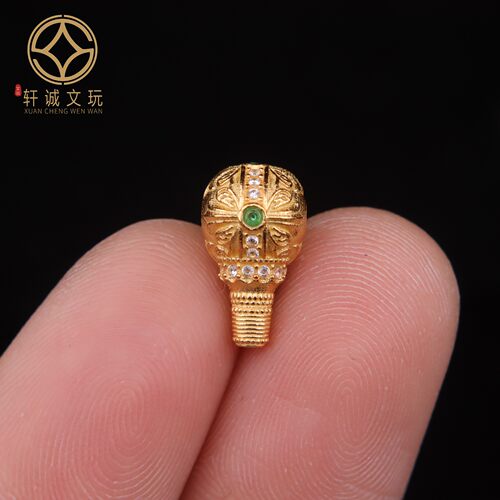 原创925银镀金金刚杵镶钻三通佛头手串长串diy文玩手链配珠饰