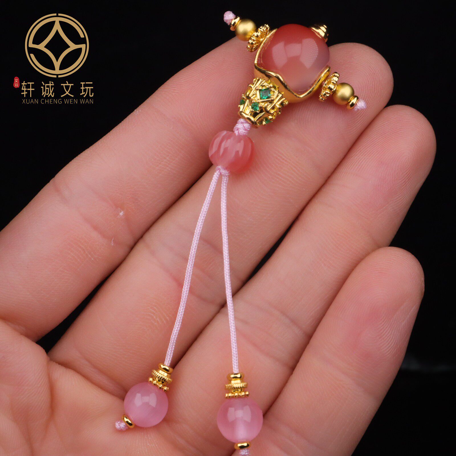 天然粉玛瑙古法金三通套装组合佛头金刚菩提108长串配饰散珠配件