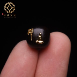 原创古法金烫金无相佛禅天然黑檀紫檀木老型桶珠散珠DIY配饰配件