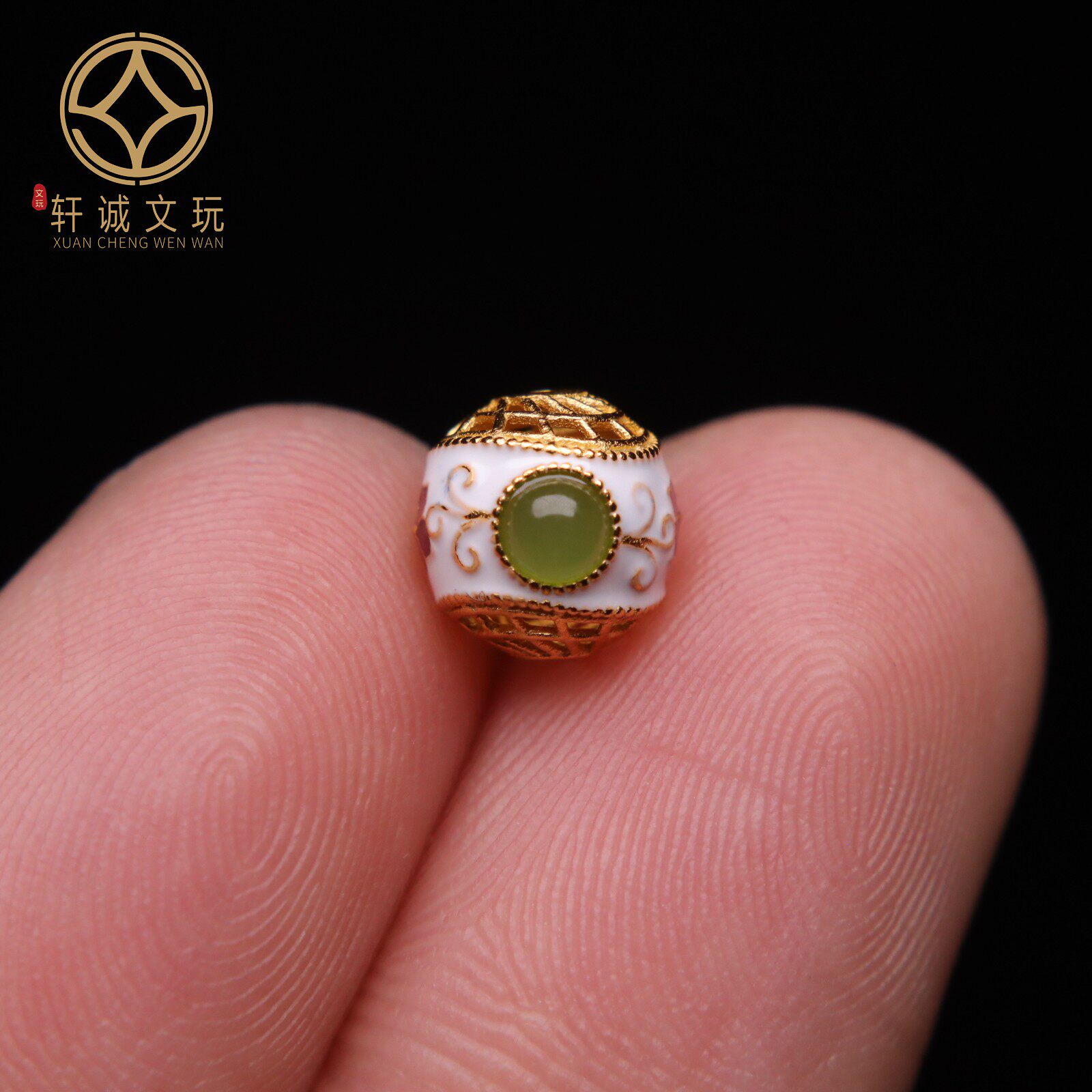 原创足银925镀金镶碧玉圆珠散珠顶腰珠隔珠手串diy文玩配饰配件