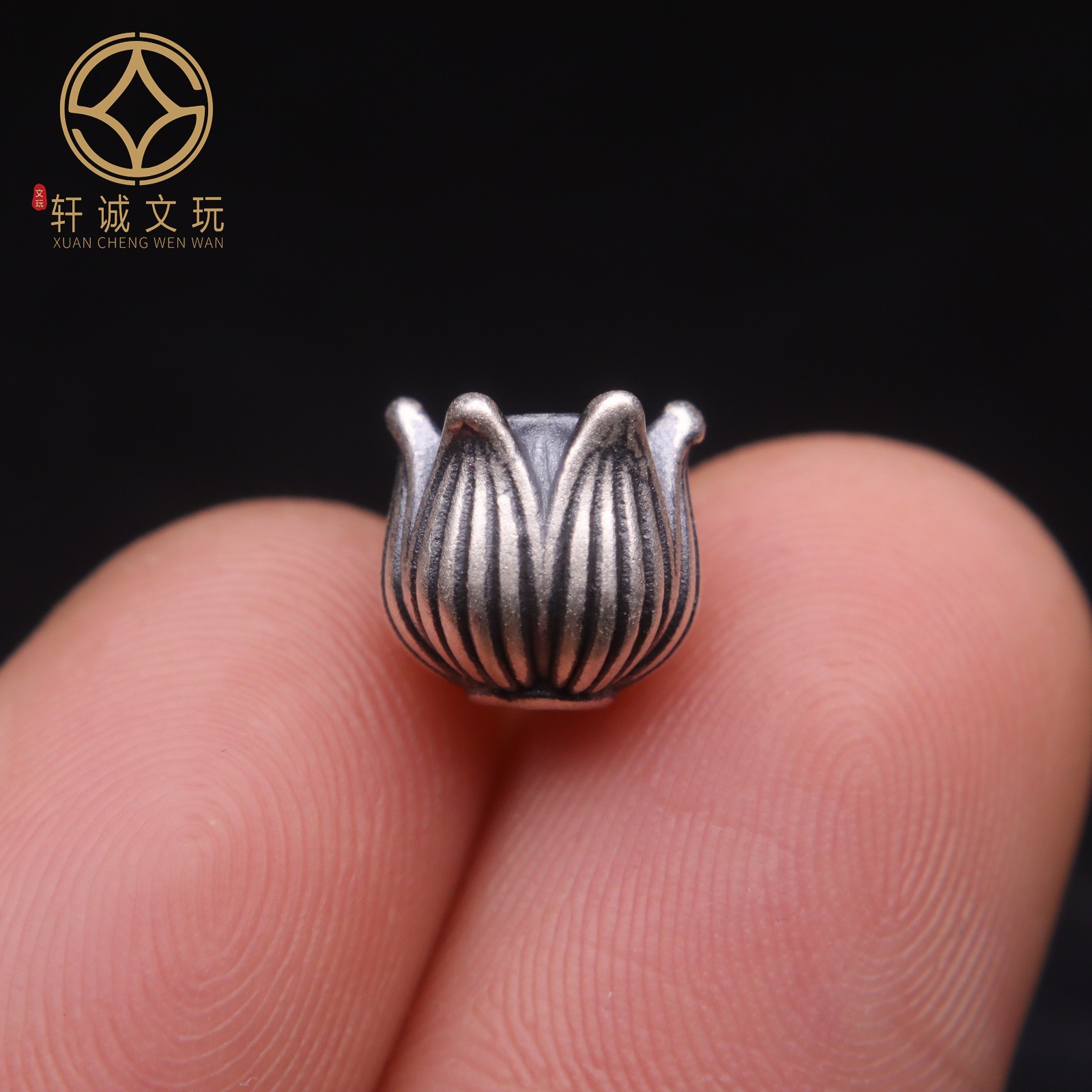 原创s999纯银莲花圆珠散珠吊坠配饰配件DIY文玩串珠手链饰品配珠