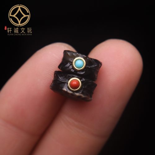 保真黑玛瑙满肉羽毛扣镶嵌松石南红玛瑙散珠DIY配饰配珠平安扣饰