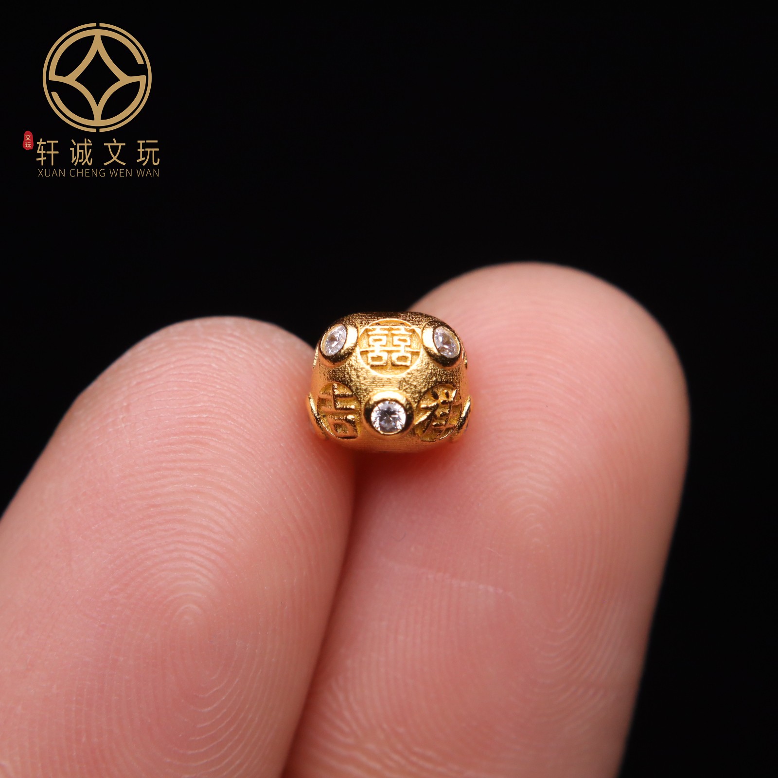 s925纯银镀金镶钻吉祥如意桶珠隔珠diy文玩佛珠手串手链配珠配件