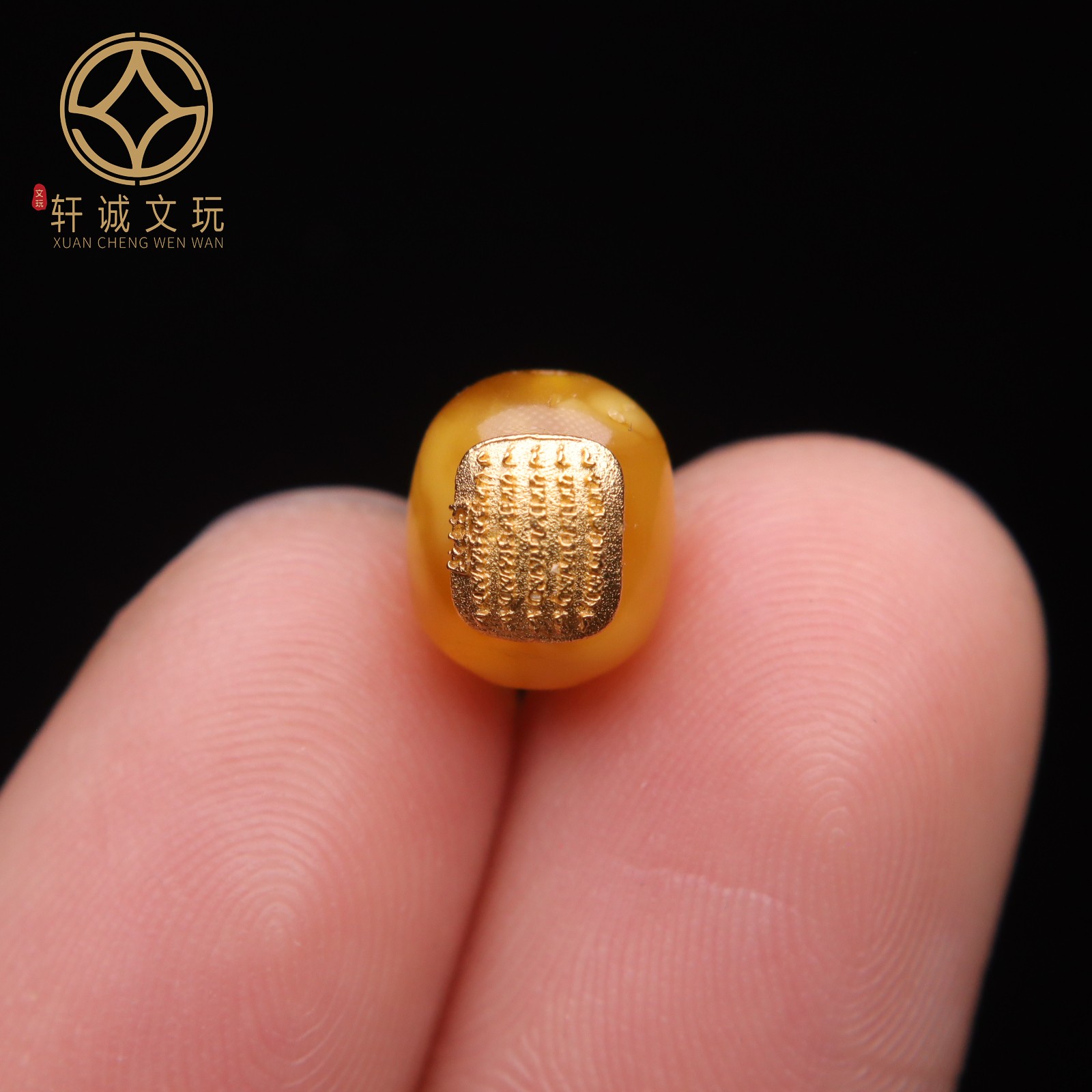 原创s925银镀金蜜蜡五条经文金珀老型桶珠手链配件diy配饰配珠