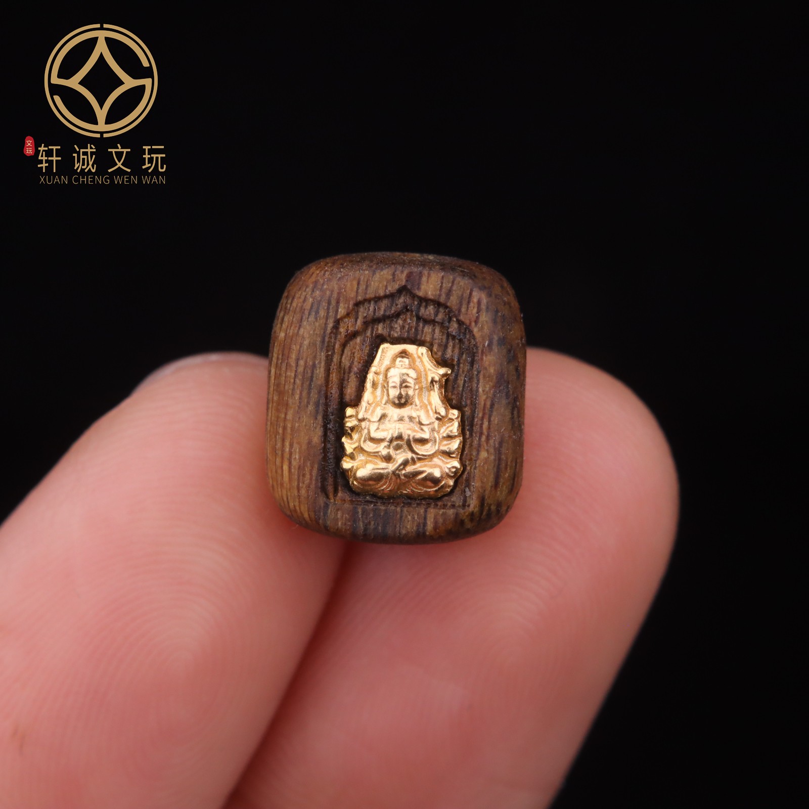 12MM观音桶珠S925银镀金天然沉香木镶嵌散珠DIY配饰手串配珠配件