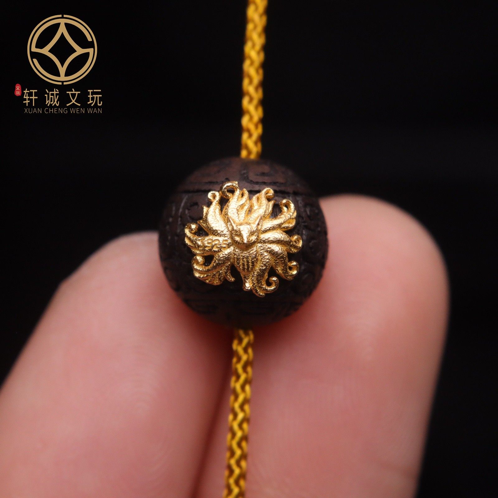 原创S925银镀金天然老山檀镶嵌九尾狐五条经文回纹圆珠DIY散珠,饰品/流行首饰/时尚饰品新,沉香,淘宝优惠券,粉丝福利购,淘宝优惠卷