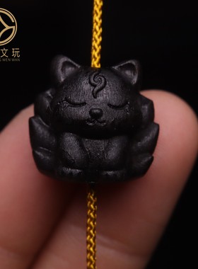 原创天然奇楠沉香狐狸九尾老型桶珠散珠DIY配饰配件雕刻件饰品