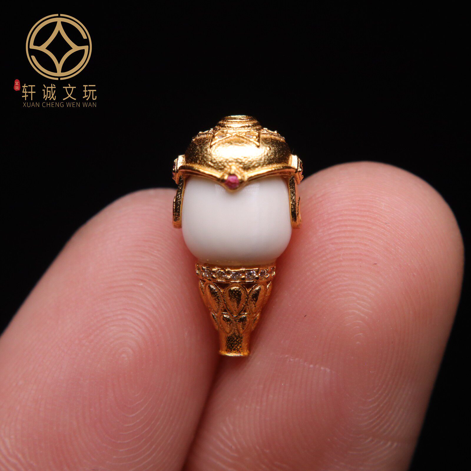 天然猛犸牙银镀金镶嵌三通佛头桶珠隔珠散珠珠子DIY文玩配饰配件