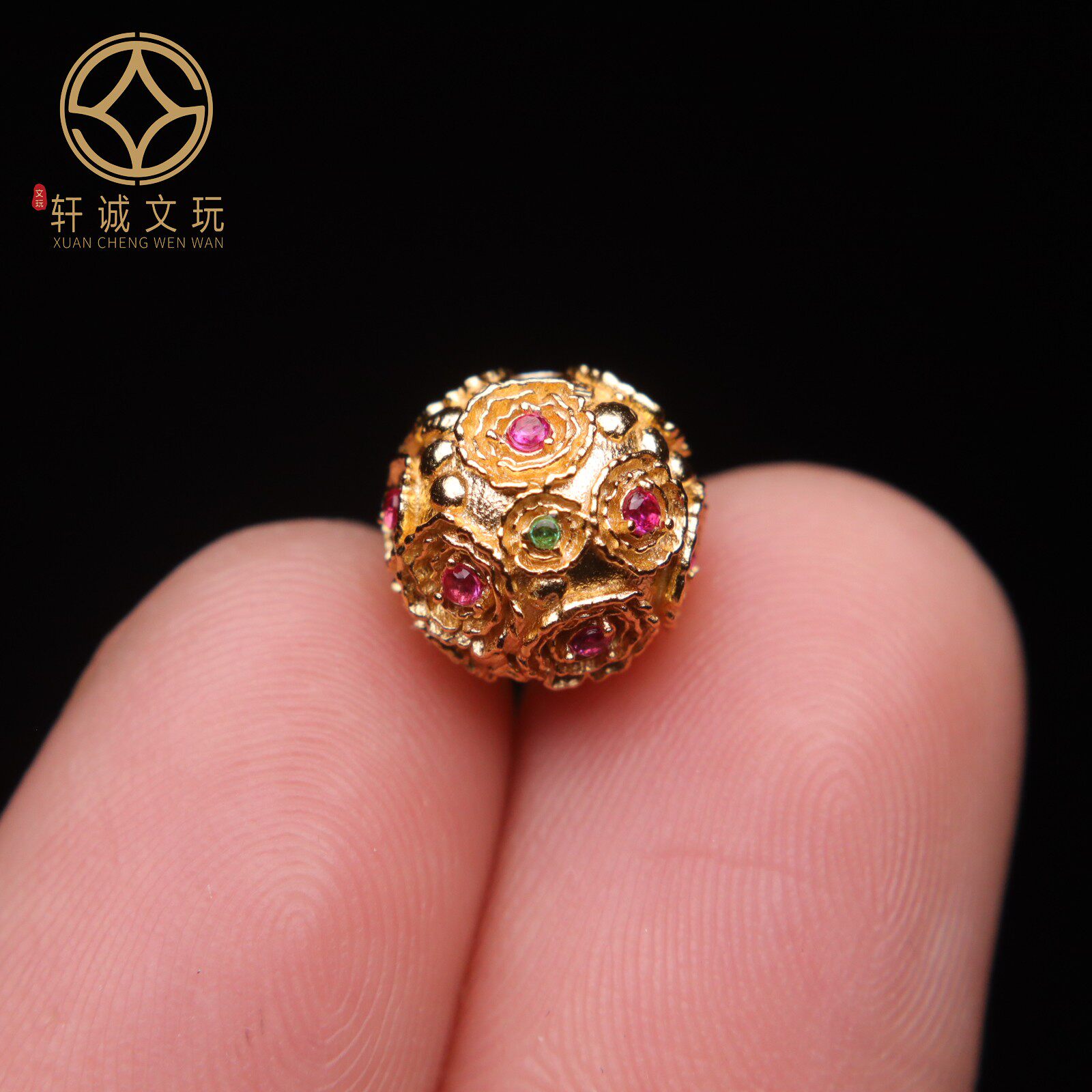 原创925银镀金镶嵌莲花莲子圆珠腰珠隔珠串珠编绳diy文玩配饰珠