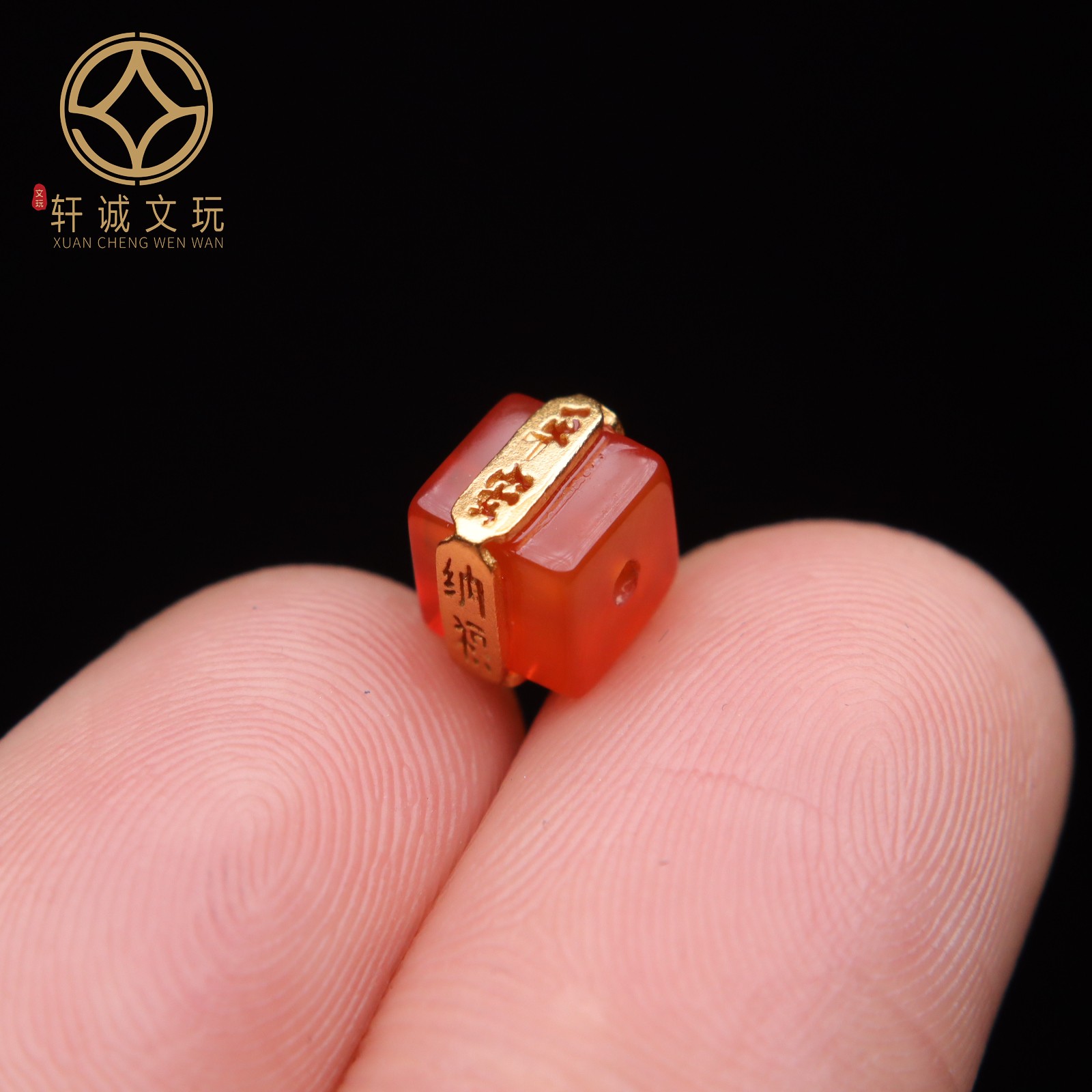 原创925银镀金镶嵌天然玛瑙菩提根五条经文隔珠散珠DIY文玩配饰件