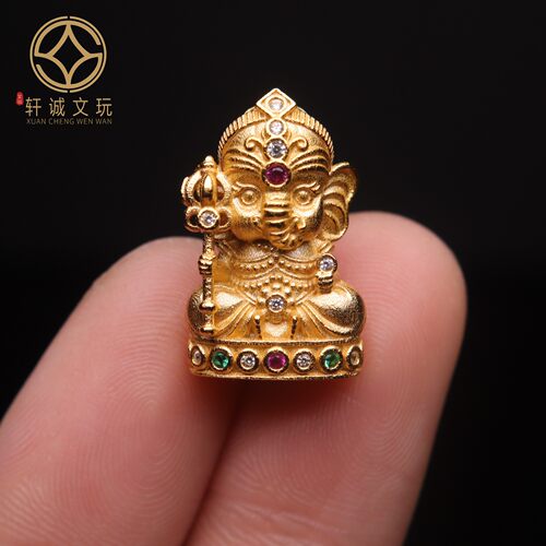 原创925银镀金镶钻象神手串长串diy文玩手链配珠手链吊坠挂件配饰