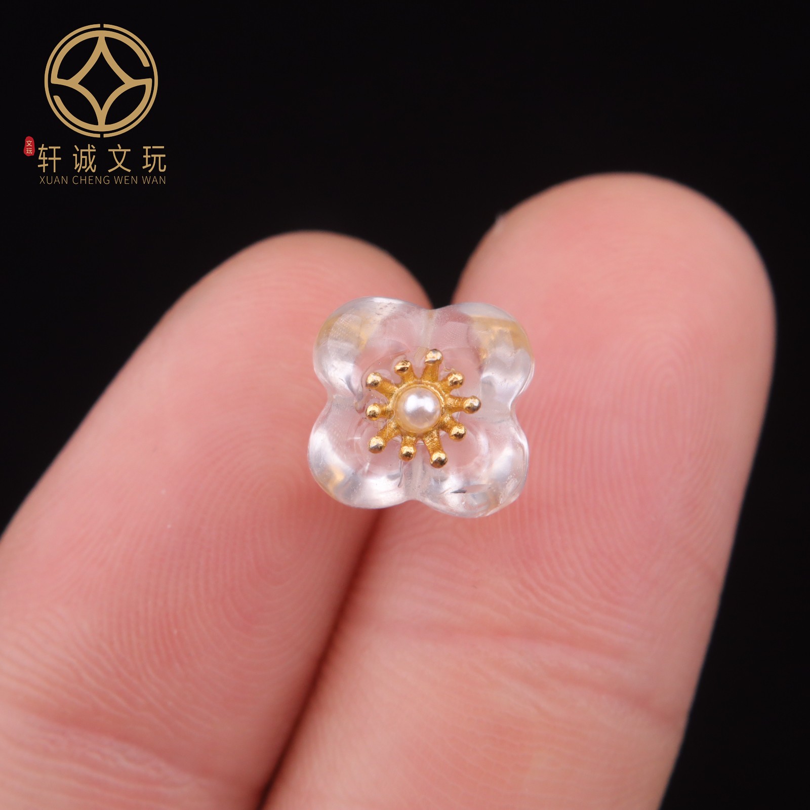 9.5MM白水晶莲花S925纯银镀金镶嵌莲子桶珠隔珠配件配珠手串配饰